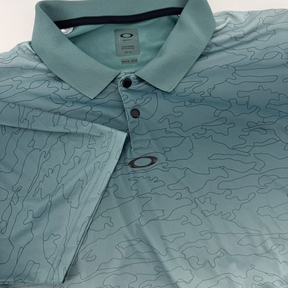 Oakley Mens 3XL Regular Fit Polo Shirt Teal Green Ombre Topo Camo Golf Short Slv